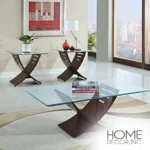 Elhan Cherry Finish Glass Top Coffee/End Table Set