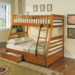 Honey Oak Finish Twin/Full Bunk Bed w/ Drawer