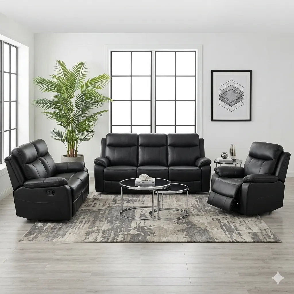 black 3pc recliner set. Black 3pc Recliner Set - Image 1