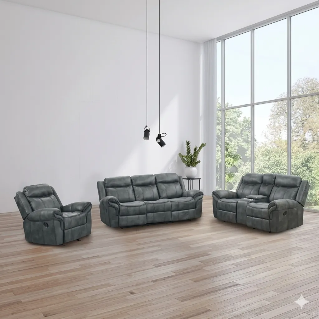 grey 3pc recliner set. Grey 3pc Recliner Set - Image 1